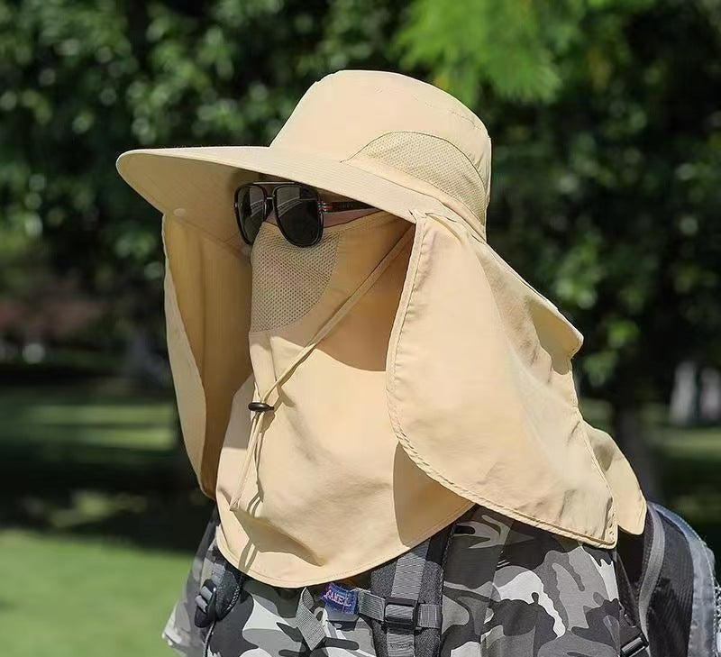 UPF50+ Wide Brim Sun Hat for Men, 360 Full Face Neck Cover Fishing Hat, UV Protection Outdoor Bucket Hat, Breathable Windproof Sun Cap for Cycling Gardening Hiking