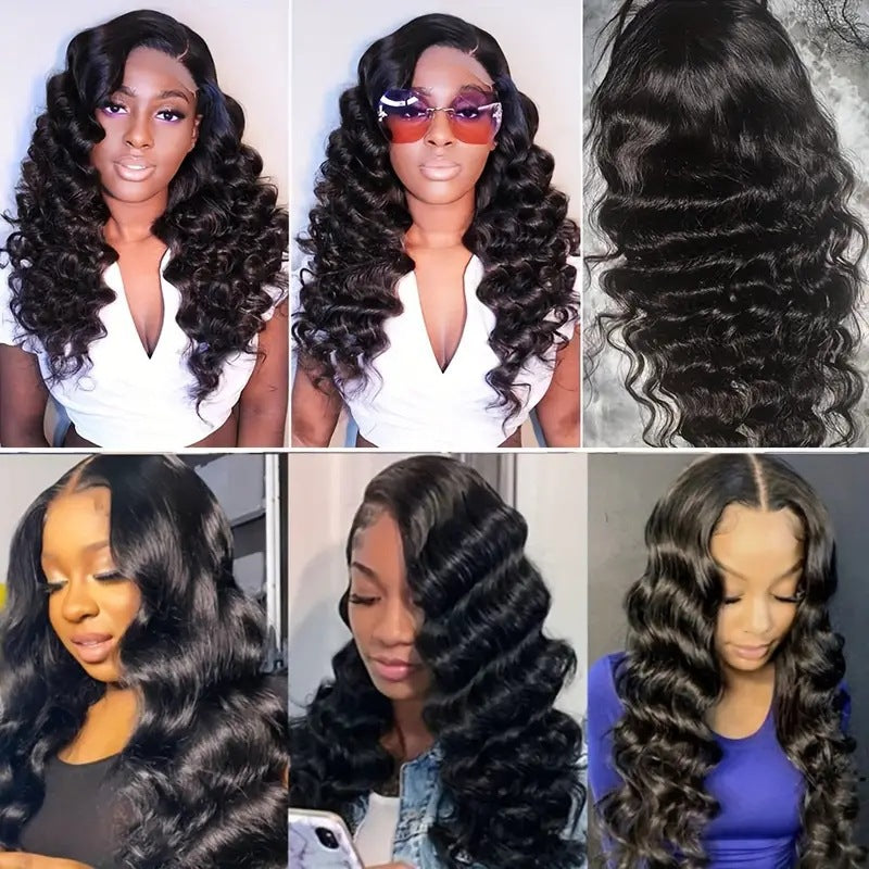 Lace Front Long Water Wave Wig, Natural Black & Brown Highlight Loose Curly Wig for Black Women