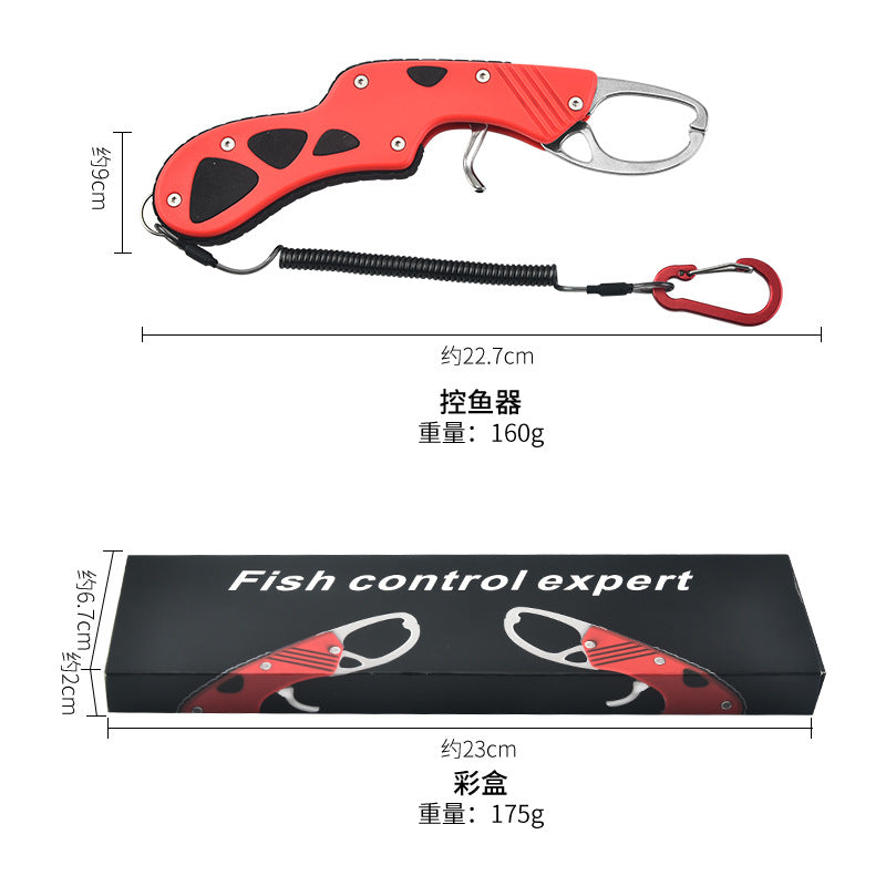 F 342  Stainless Steel Fish Gripper with Lanyard Portable Fishing Lip Gripper Clamp for Bass Trout Fishing