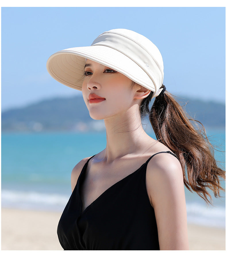 Women Detachable 2 in 1 Sun Visor Hat, Large Brim UV Protection Sport Empty Top Baseball Cap for Cycling