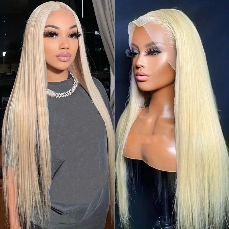 A271  Lace Front African Blonde Long Straight Wig, Natural Realistic Women's Synthetic Wig