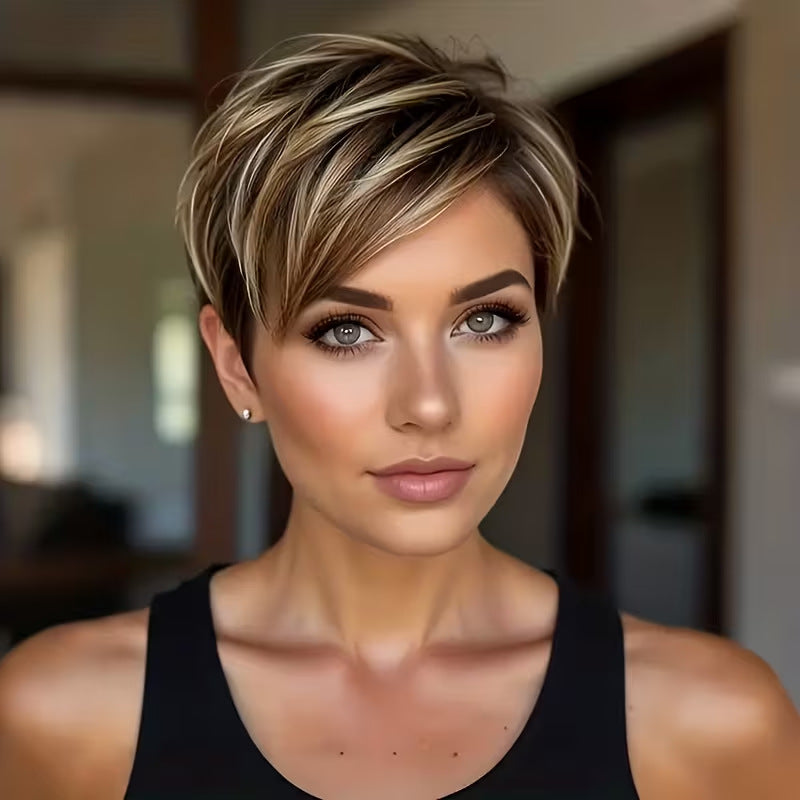 A228  Trending Short Curly Wig with Side Bangs, Mixed Color Fashion Rose Net Comfort Wig