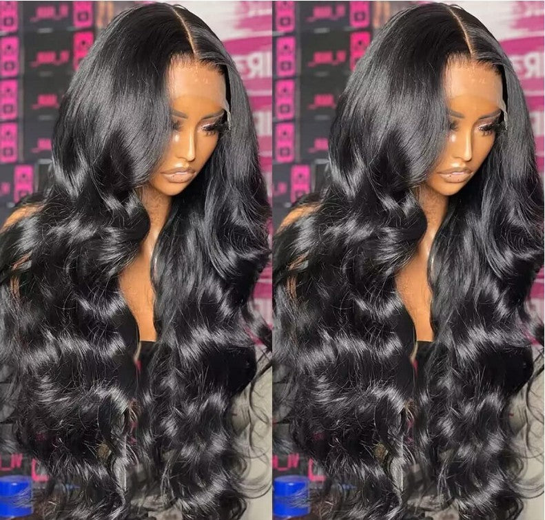 A276  Middle Part Long Curly Body Wave Lace Front Wig, 30 Inch Machine Made Net Full Wig