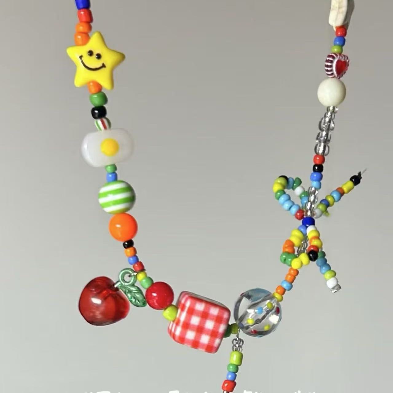 A301  Fashion Dopamine Beaded Cat Necklace, Personality Sweet Style All-Match Choker Jewelry