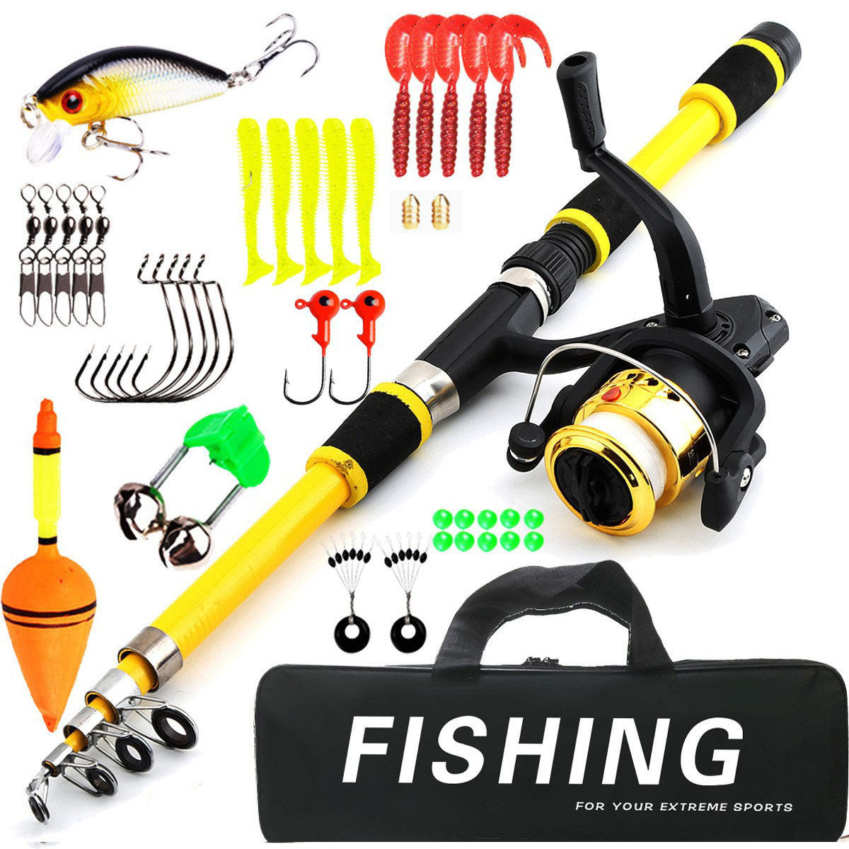 F346  Portable Kids Fishing Rod Set 1.8/2.1m Lightweight Fishing Pole Combo for Boys Girls