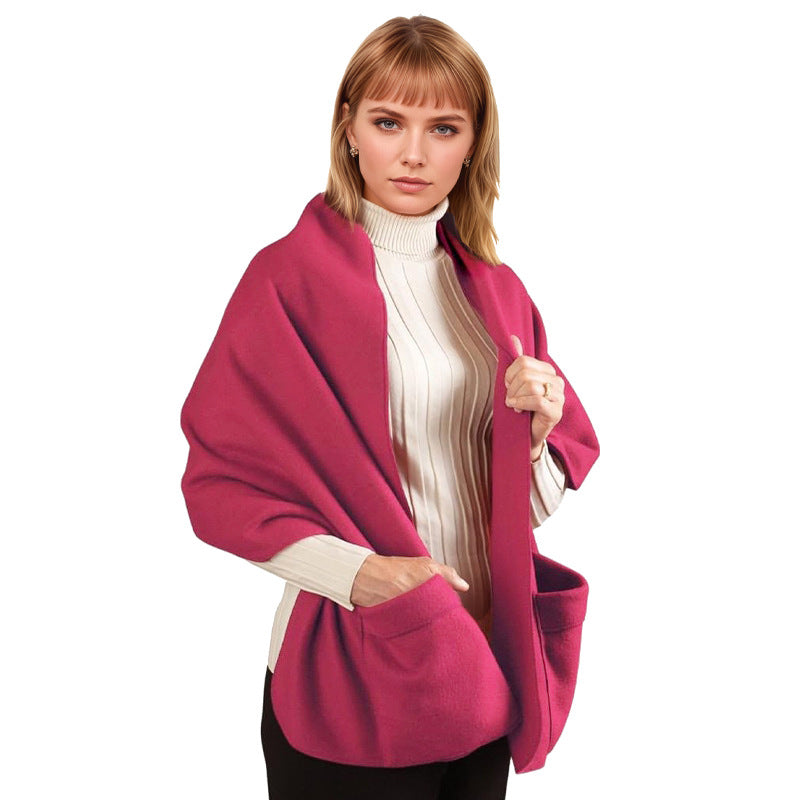 Cozy Fleece Wrap Shawl With Large Front Pockets - Keeps Hands and Shoulders Warm During Cold Winter Season