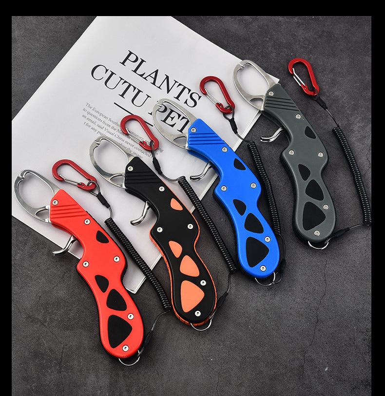 F 342  Stainless Steel Fish Gripper with Lanyard Portable Fishing Lip Gripper Clamp for Bass Trout Fishing