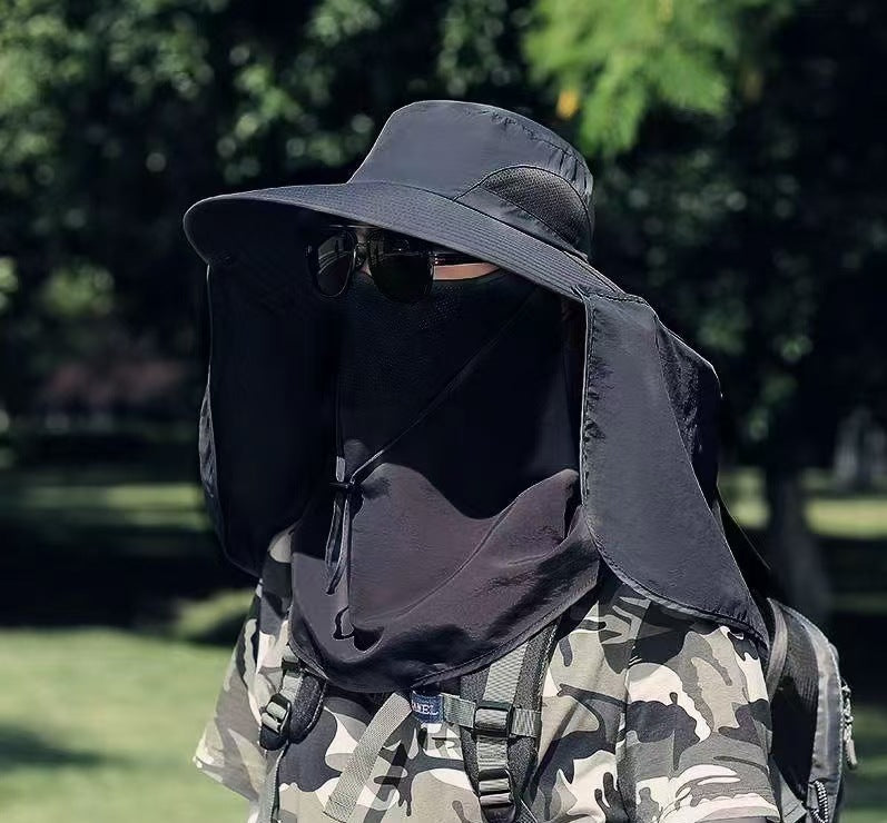 UPF50+ Wide Brim Sun Hat for Men, 360 Full Face Neck Cover Fishing Hat, UV Protection Outdoor Bucket Hat, Breathable Windproof Sun Cap for Cycling Gardening Hiking