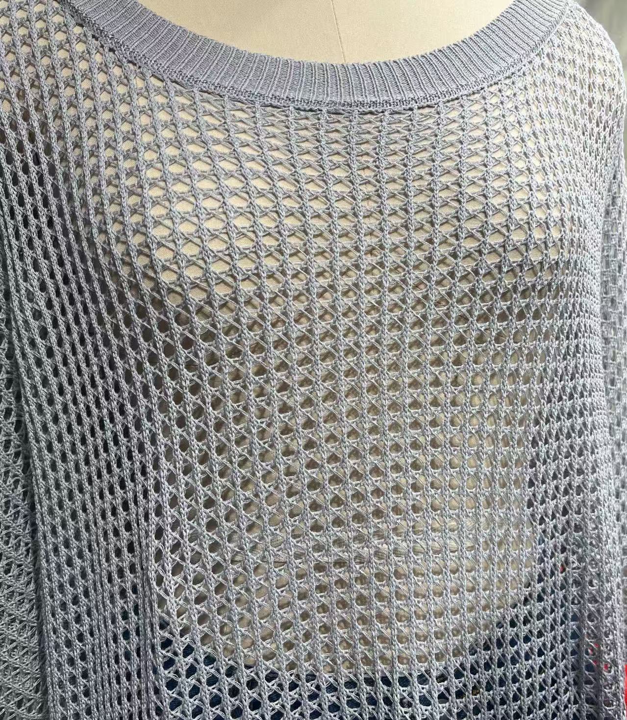 Women Hollow Out Knit Cover Up Top, Half Sleeve Mesh Beach Sweater, Off Shoulder Sheer Swim Cover Blouse