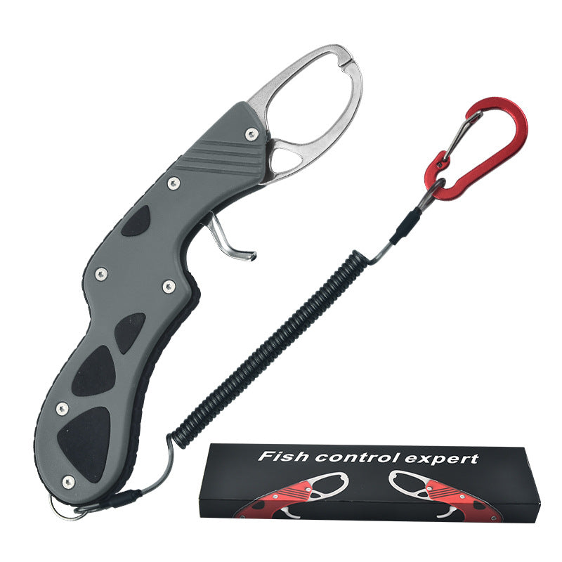F 342  Stainless Steel Fish Gripper with Lanyard Portable Fishing Lip Gripper Clamp for Bass Trout Fishing