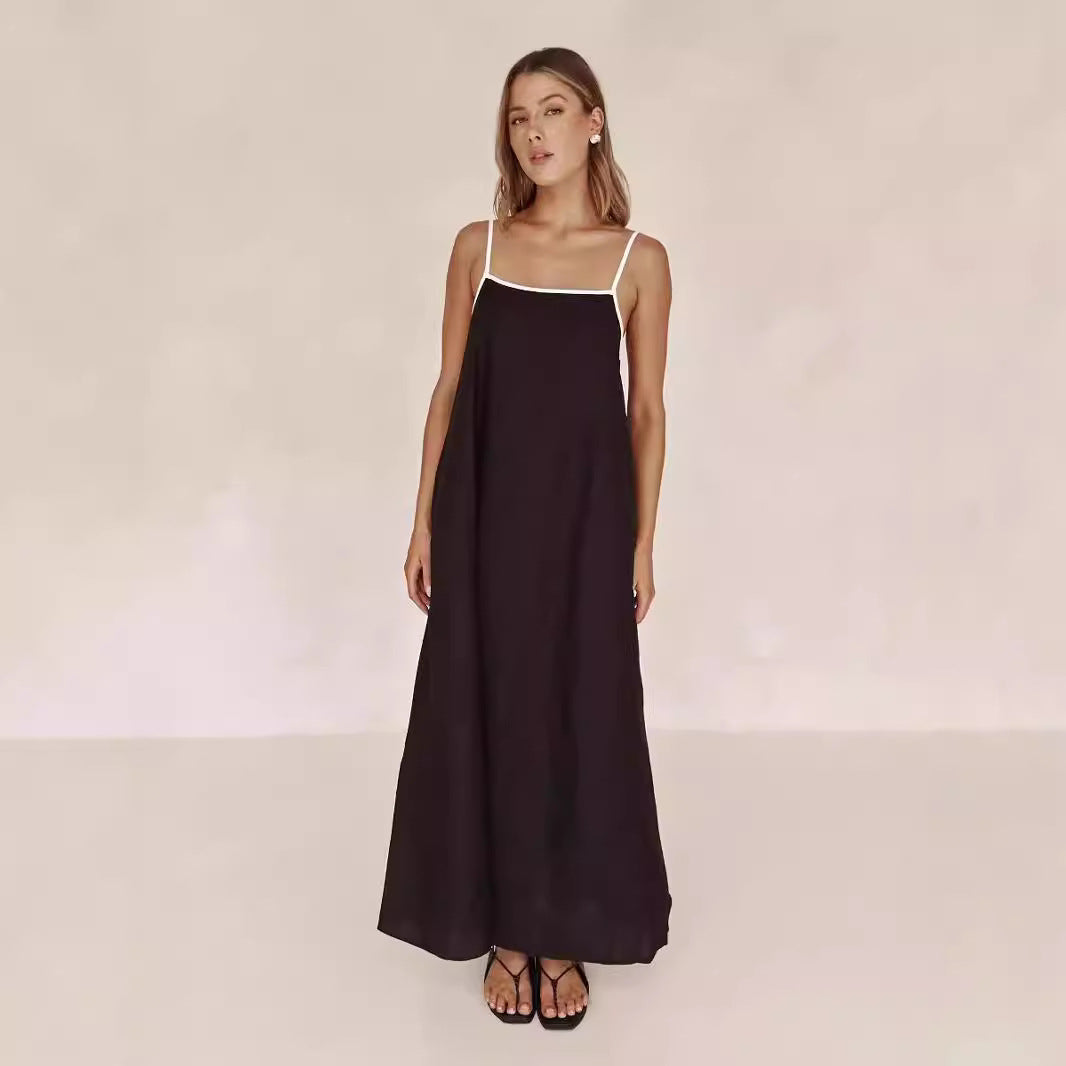 Women's 2026 Summer Linen Maxi Dress - Thin Strap Open Back Casual Slip Dress for Beach Party