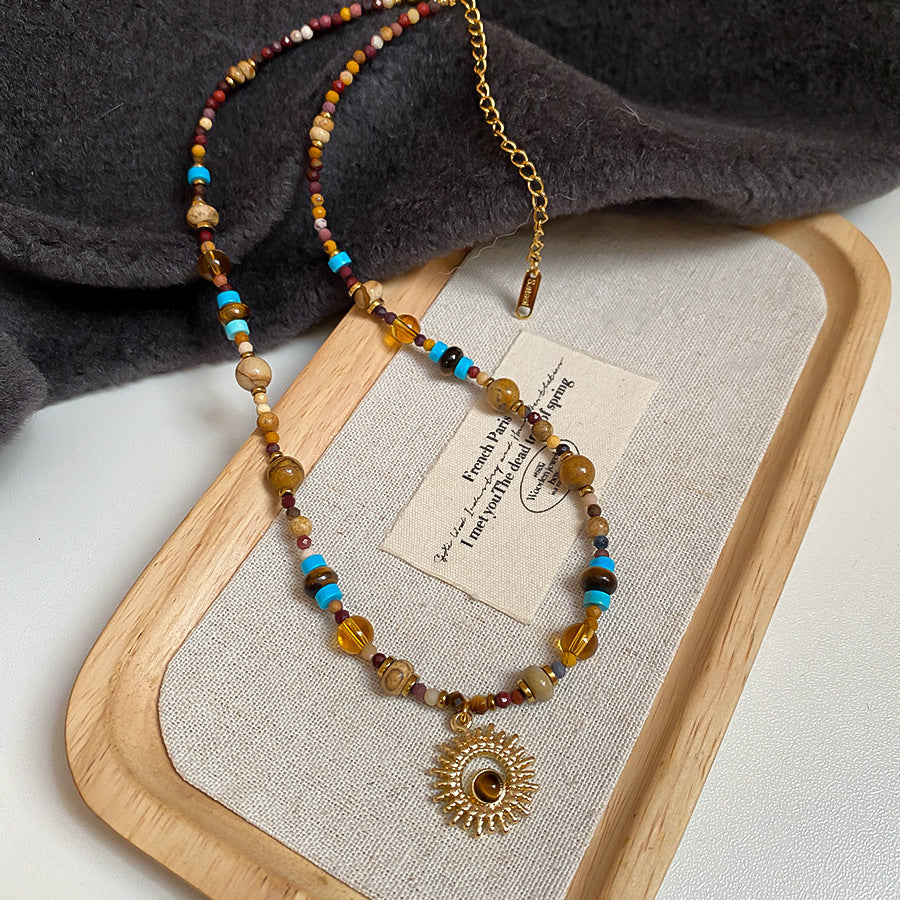 A302  Boho Shell Bead Turquoise Beaded Necklace, Light Luxury Minimalist Luxury Clavicle Necklace for Women