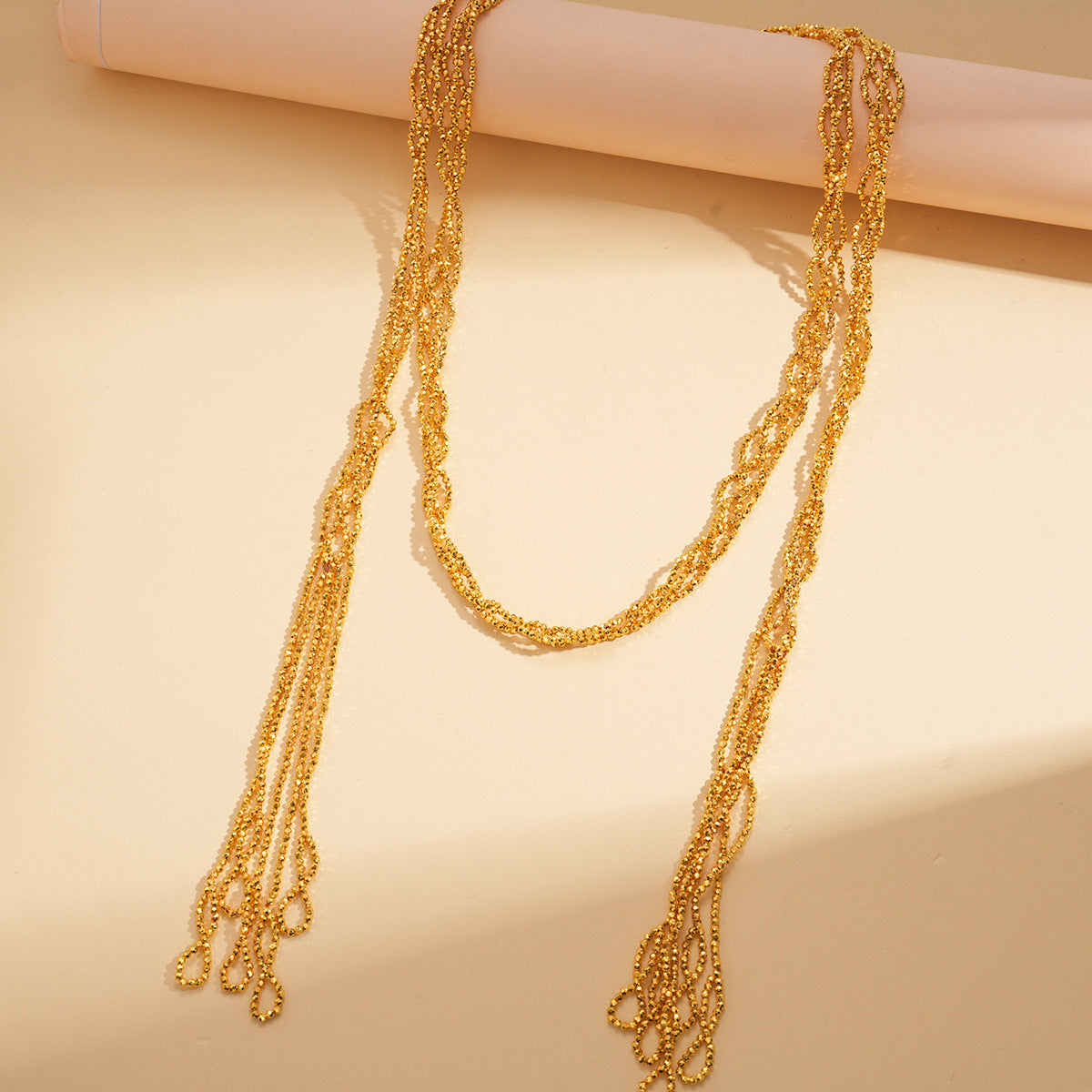 A205  Personality Metal Style Glass Long Necklace, Heavy Duty Design High-Grade Women Sweater Chain Accessory