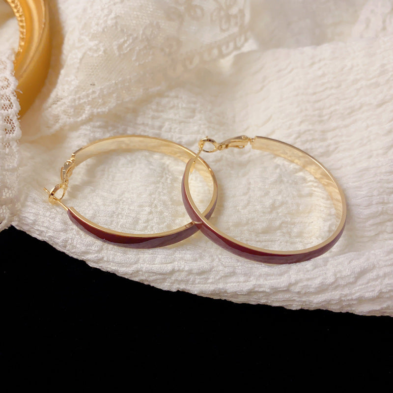 A146  French Vintage Exaggerated Wide Metal Hoop Earrings, Light Luxury Minimalist High-Grade Earrings
