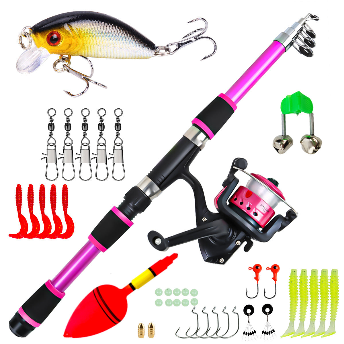 F346  Portable Kids Fishing Rod Set 1.8/2.1m Lightweight Fishing Pole Combo for Boys Girls