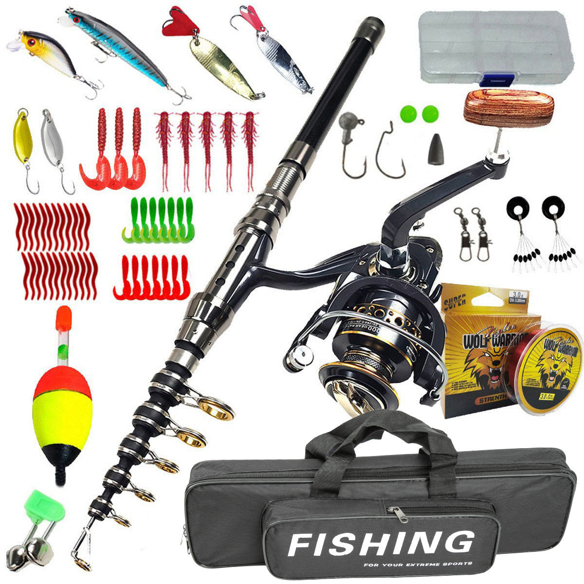 F348  Lure Fishing Rod Reel Full Set Long Casting Fishing Gear with Soft Lures Minnow Hooks Fishing Line