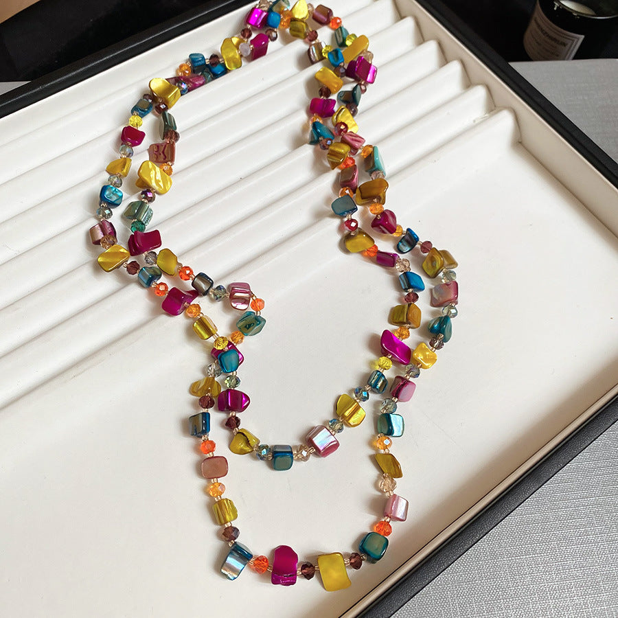 A302  Boho Shell Bead Turquoise Beaded Necklace, Light Luxury Minimalist Luxury Clavicle Necklace for Women