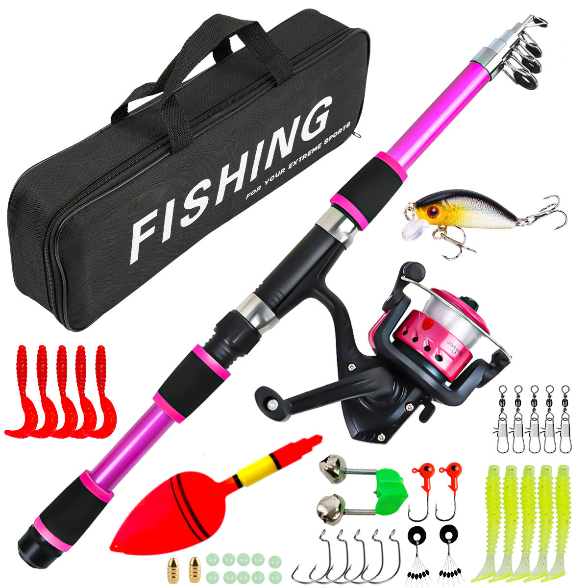 F346  Portable Kids Fishing Rod Set 1.8/2.1m Lightweight Fishing Pole Combo for Boys Girls
