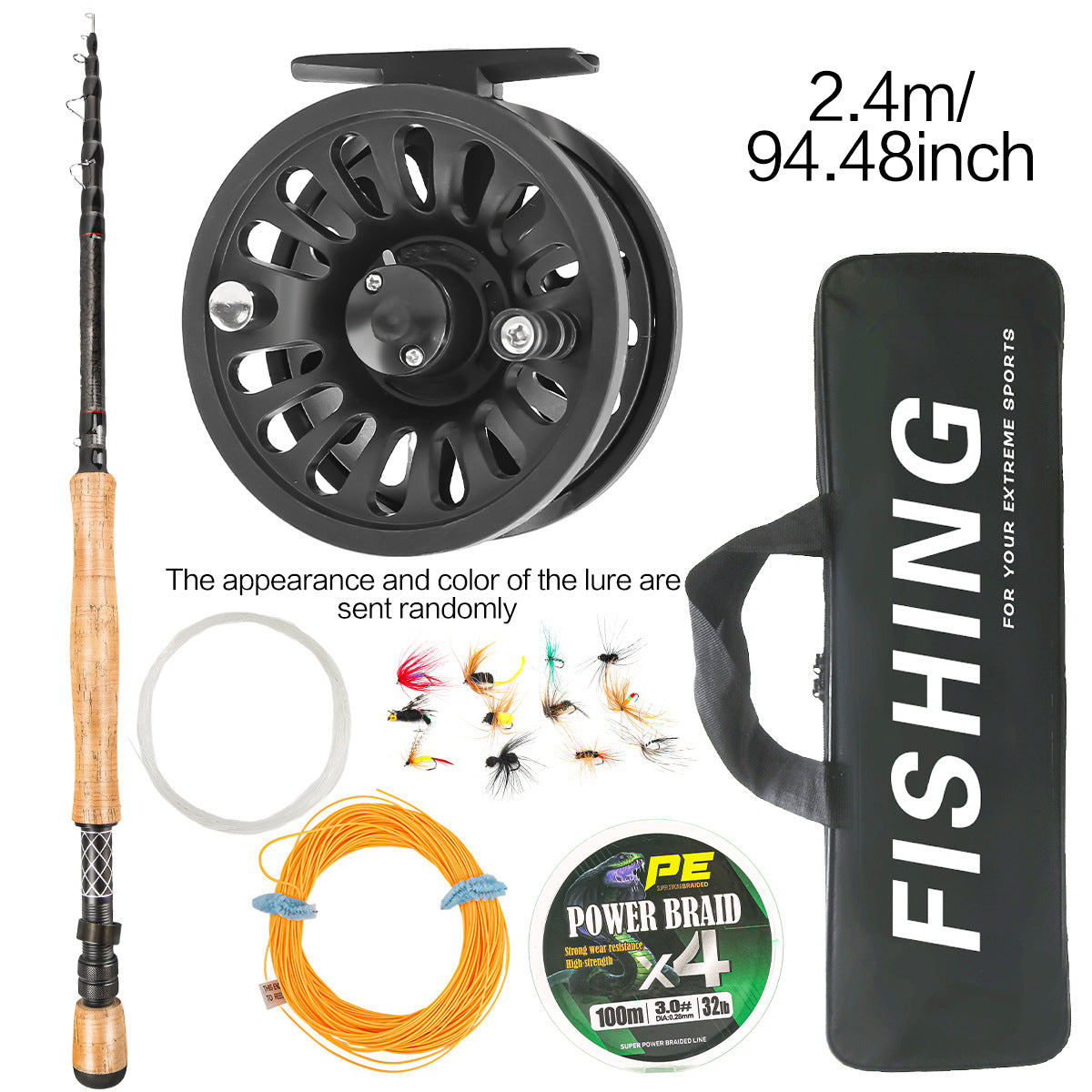 A260  Carbon Fiber Fly Fishing Gear 2.4/2.7m Long Casting Fly Rod, Reel Line Lures Hooks Complete Kit