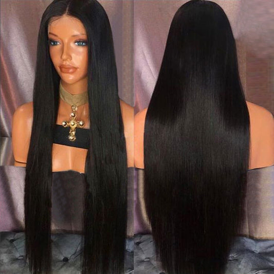 Heat Resistant Synthetic Wig Long Silky Straight Black Synthetic Lace Front Wigs