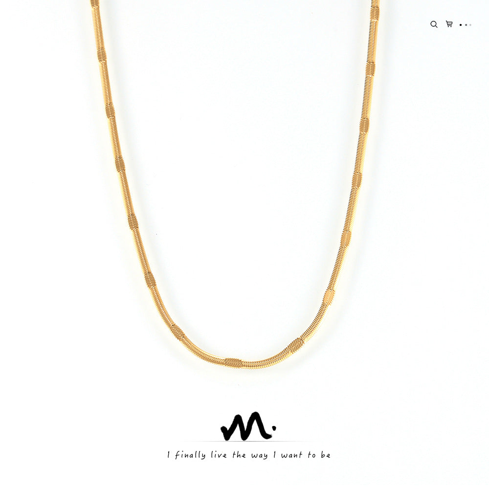 European & American Style Embossed Blade Chain Hip-Hop Trend Design Stainless Steel 18K Gold-Plated Collarbone Chain