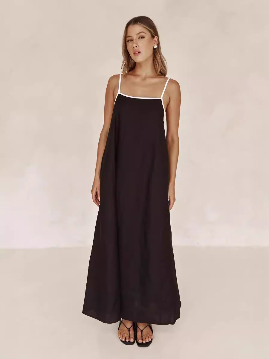 Women's 2026 Summer Linen Maxi Dress - Thin Strap Open Back Casual Slip Dress for Beach Party