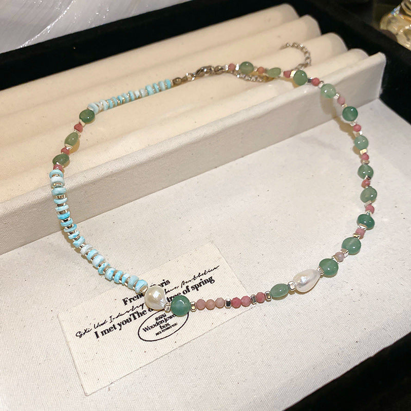 A302  Boho Shell Bead Turquoise Beaded Necklace, Light Luxury Minimalist Luxury Clavicle Necklace for Women