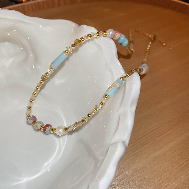 A302  Boho Shell Bead Turquoise Beaded Necklace, Light Luxury Minimalist Luxury Clavicle Necklace for Women
