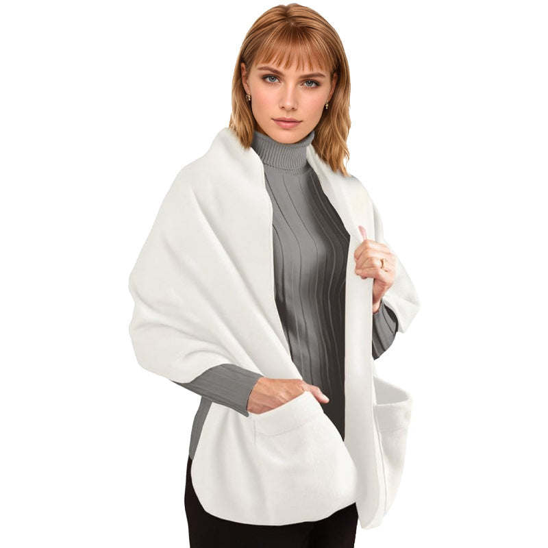 Cozy Fleece Wrap Shawl With Large Front Pockets - Keeps Hands and Shoulders Warm During Cold Winter Season
