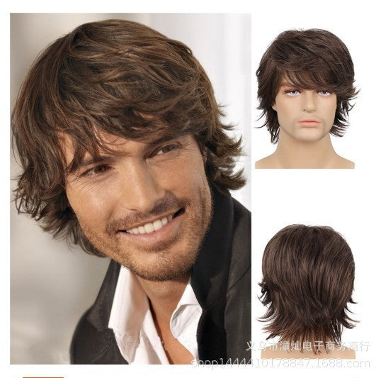 A217  Men's Short Curly Wig with Side Bangs, Multi-Color Rose Net Wig