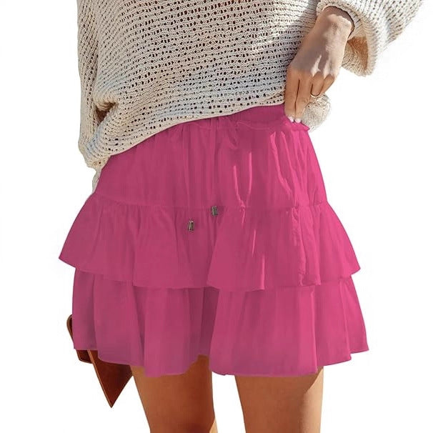 A370  Ladies Flowy Tiered Ruffle Mini Skirt High Waist Tie Waist Bohemian Skirt For Outdoor Vacation