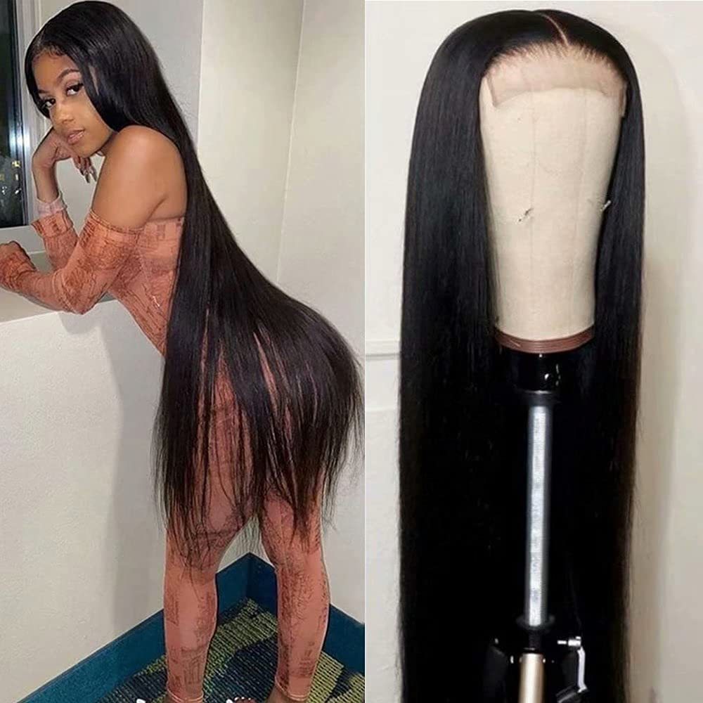 A215  New African Style Women Black Long Straight Wig, Middle Part Heat Resistant Synthetic Hair Wig