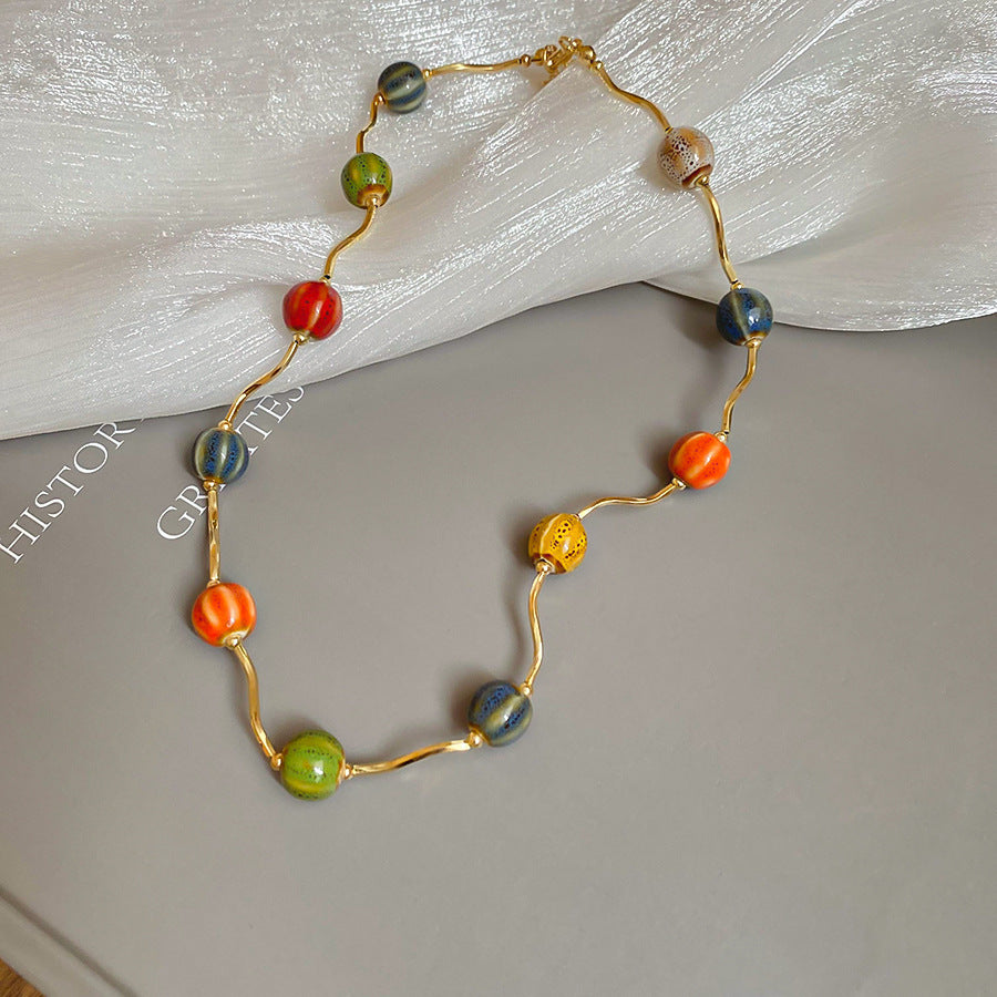 A302  Boho Shell Bead Turquoise Beaded Necklace, Light Luxury Minimalist Luxury Clavicle Necklace for Women