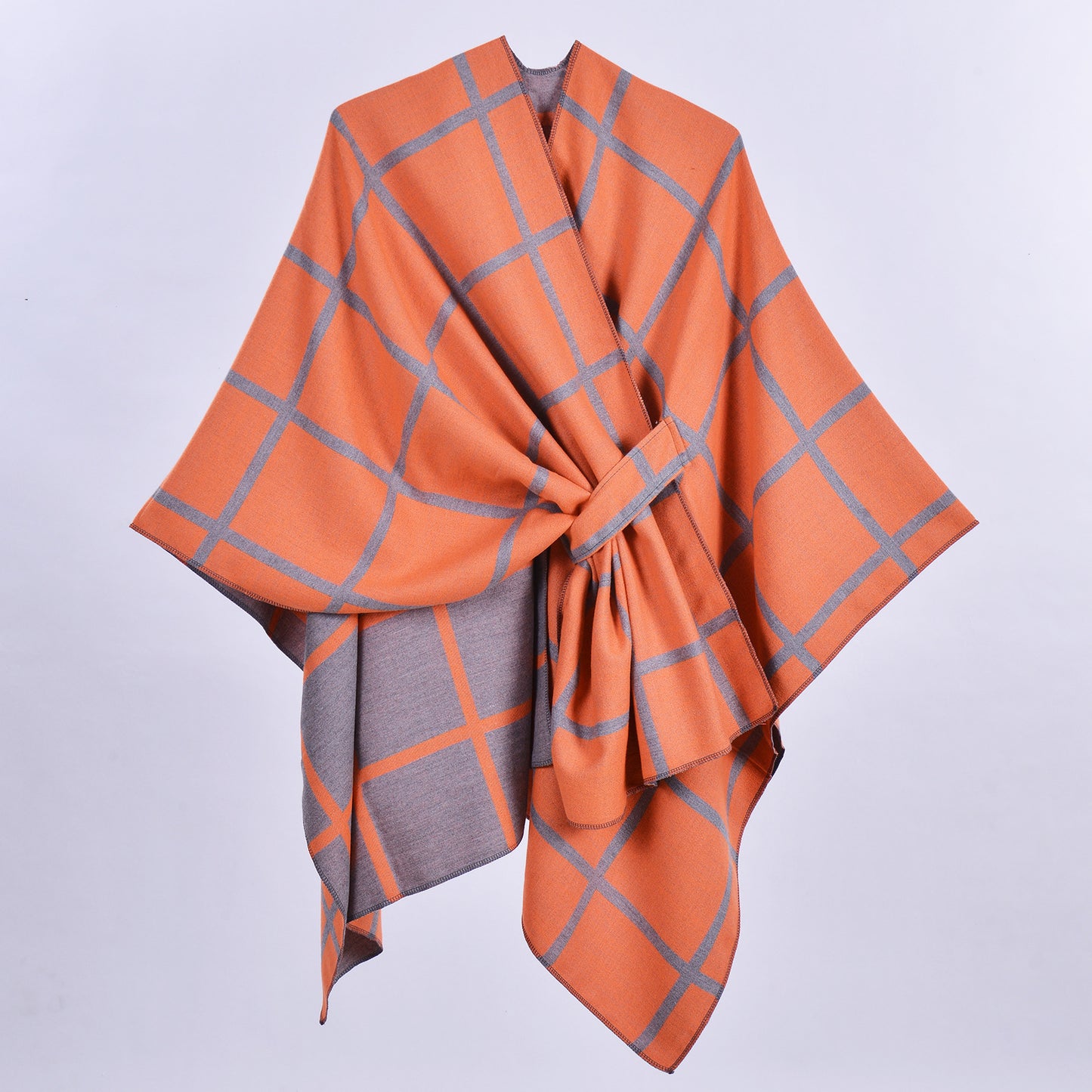 Classic Plaid Wrap-Around Scarf for Fall and Winter Tie-Front Cardigan Outerwear Office Blanket for Warmth