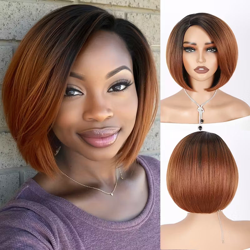 A238  Trending Side Part Short Hair African Wig, Natural Realistic Full Wig for Women