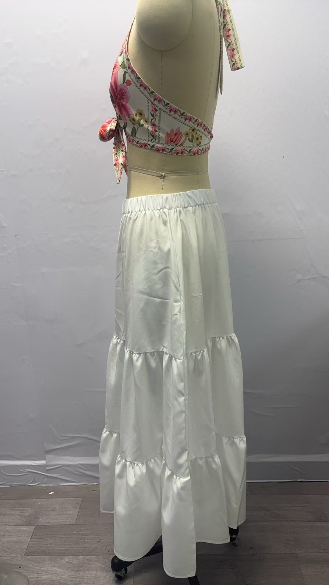 A367  Women's Summer Bohemian Pleated A-Line Flowy Layered Skirt with Pockets
