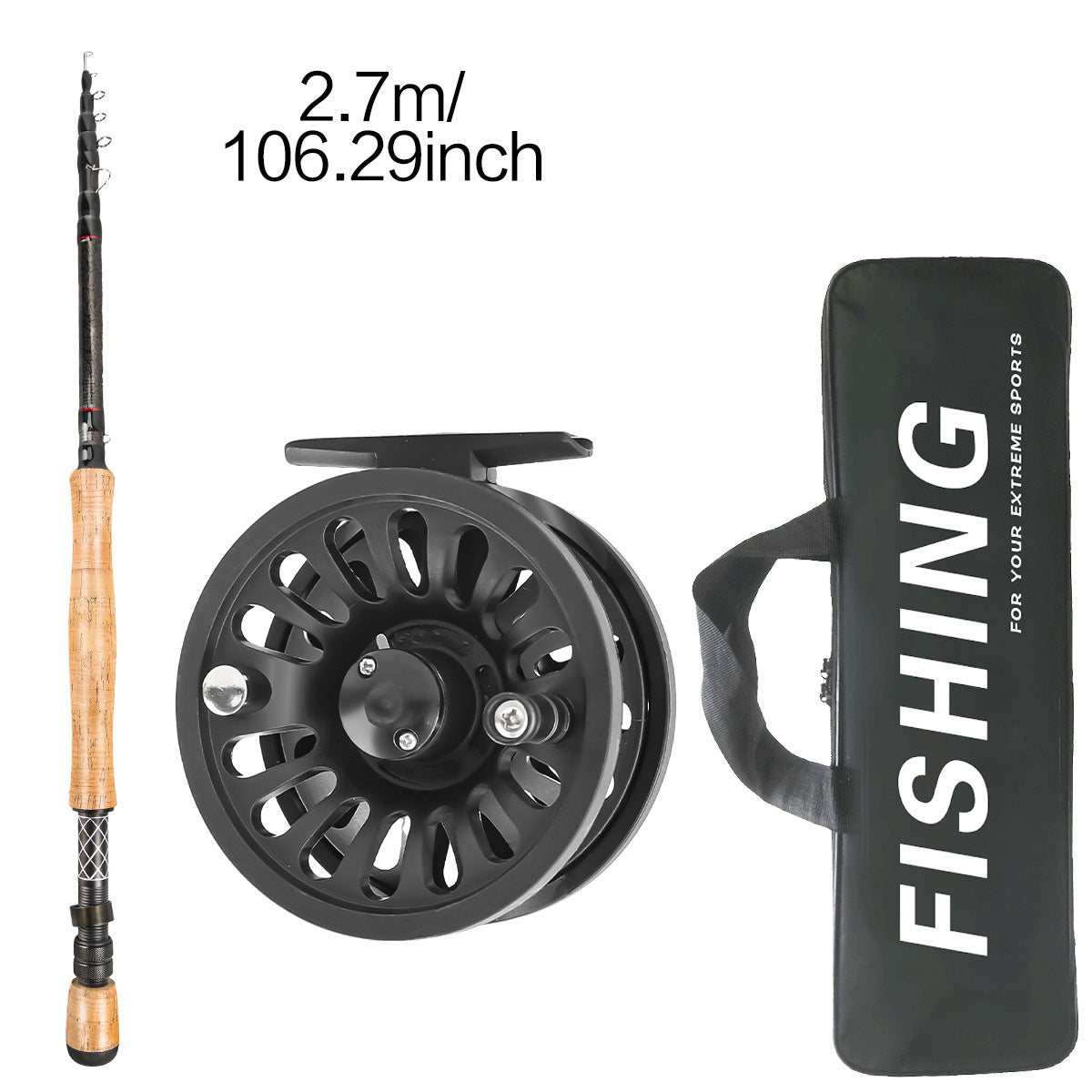 A260  Carbon Fiber Fly Fishing Gear 2.4/2.7m Long Casting Fly Rod, Reel Line Lures Hooks Complete Kit