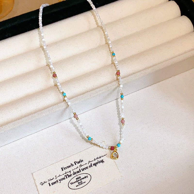 A302  Boho Shell Bead Turquoise Beaded Necklace, Light Luxury Minimalist Luxury Clavicle Necklace for Women