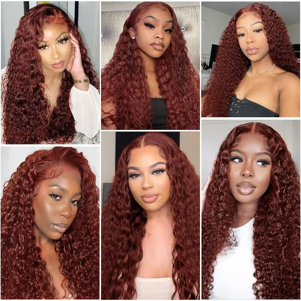 A222  Reddish Brown Water Wave Lace Front Wig, African Women Long Curly Heat Resistant Wig