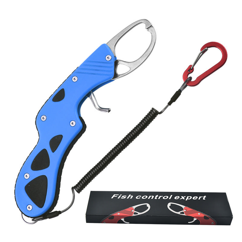 F 342  Stainless Steel Fish Gripper with Lanyard Portable Fishing Lip Gripper Clamp for Bass Trout Fishing