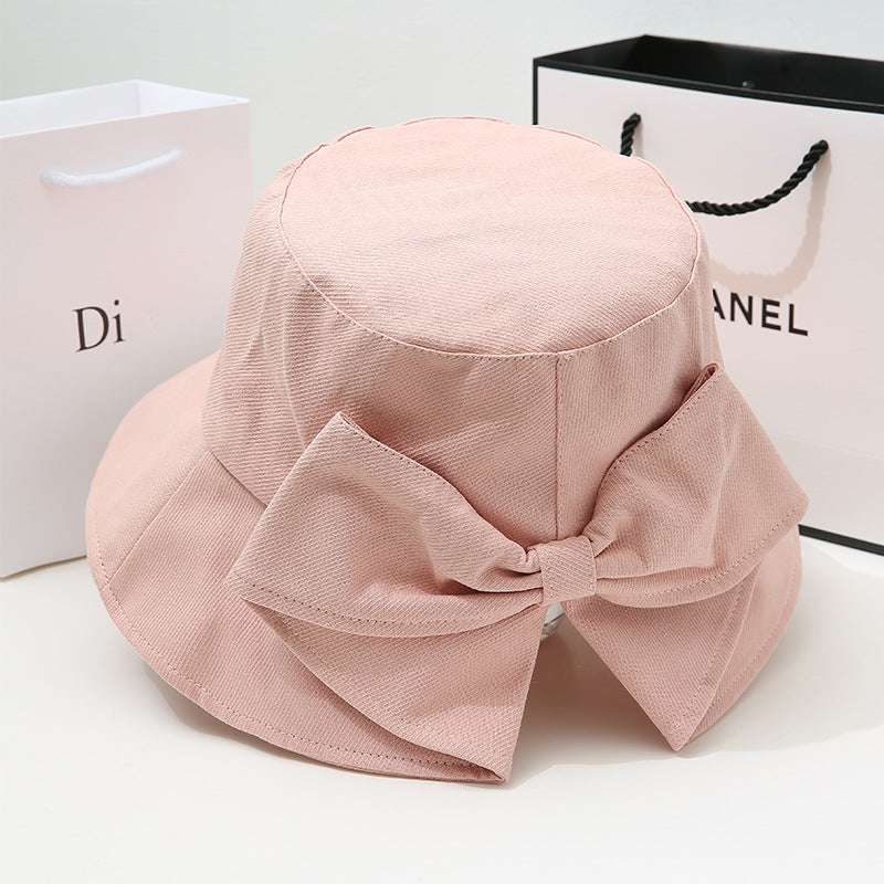 Women Bow Bucket Sun Hat, Japanese Style Large Brim UV Protection Casual Summer Fisherman Hat