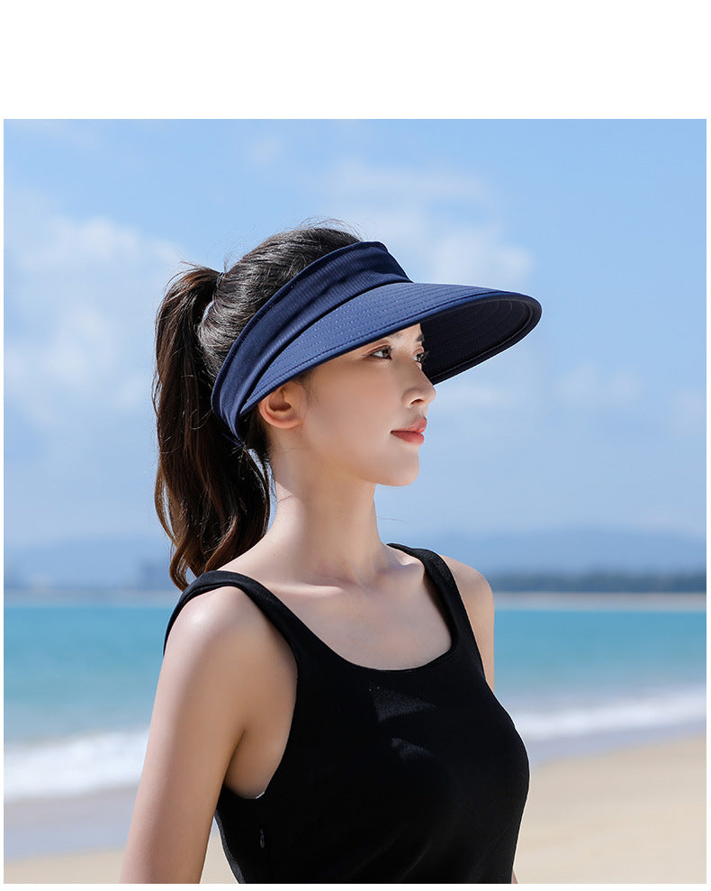 Women Detachable 2 in 1 Sun Visor Hat, Large Brim UV Protection Sport Empty Top Baseball Cap for Cycling