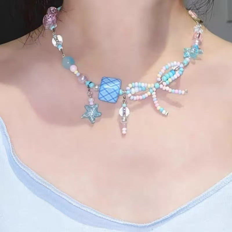 A301  Fashion Dopamine Beaded Cat Necklace, Personality Sweet Style All-Match Choker Jewelry
