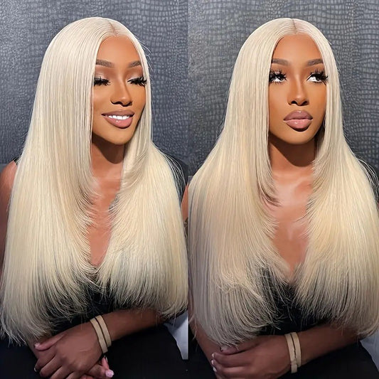 A271  Lace Front African Blonde Long Straight Wig, Natural Realistic Women's Synthetic Wig