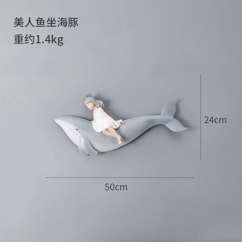 A200  Healing Style Mermaid Princess Decor Hanging, Dolphin Girl Kids Bedroom Wall Art Ornament