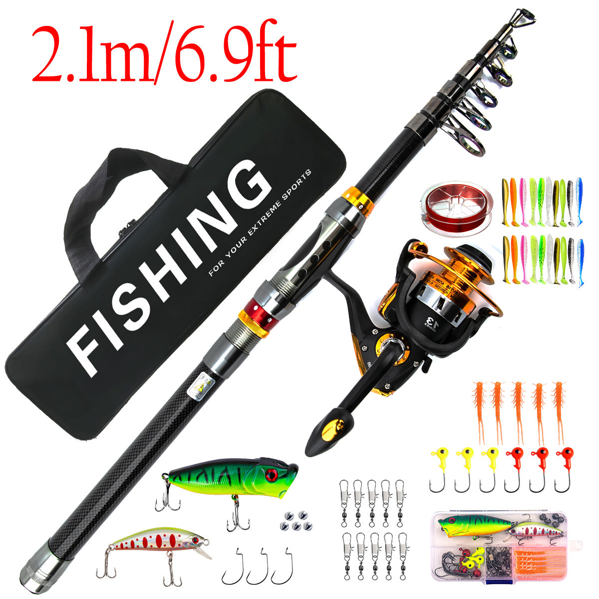 F345   Sea Fishing Long Casting Rod Set, Telescopic Lure Rod Complete Kit for Freshwater & Saltwater