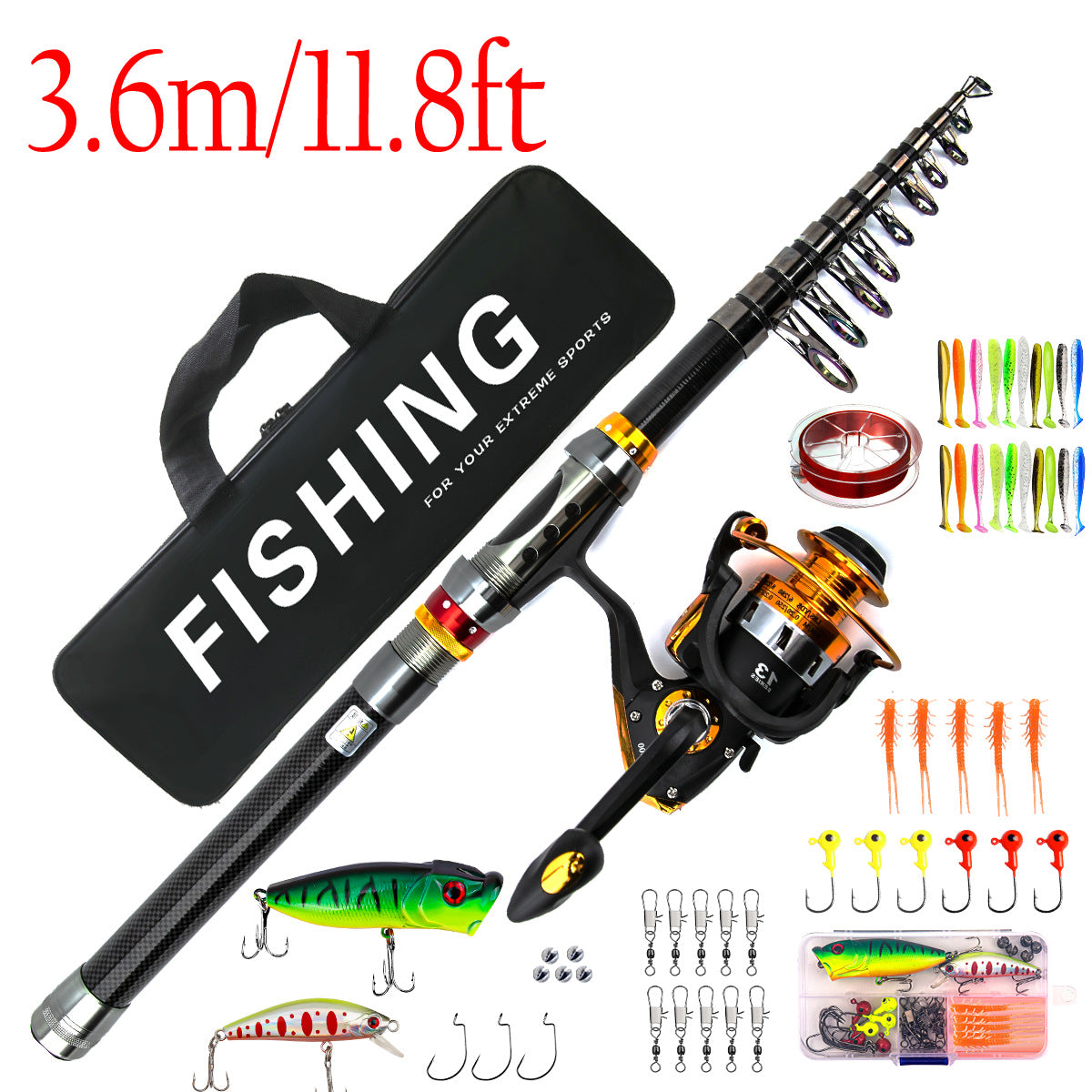 F345   Sea Fishing Long Casting Rod Set, Telescopic Lure Rod Complete Kit for Freshwater & Saltwater