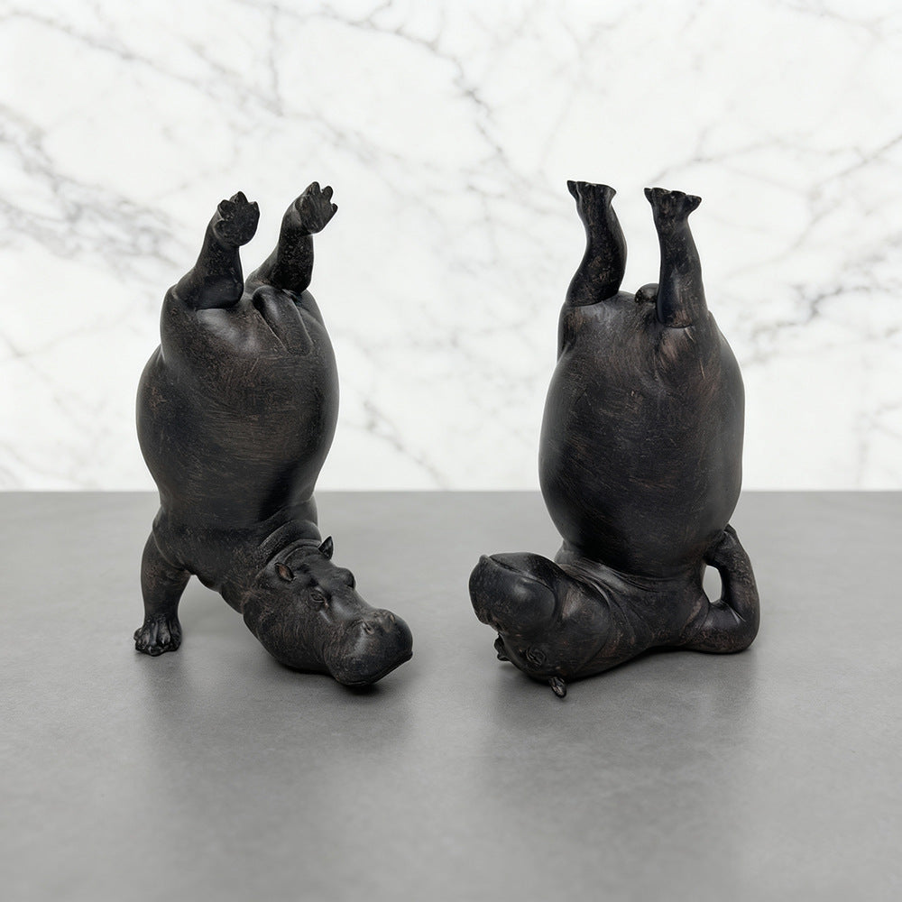 Yoga Hippo Resin Figurine Creative Animal Decor Living Room, Gym, Yoga Studio Ornament