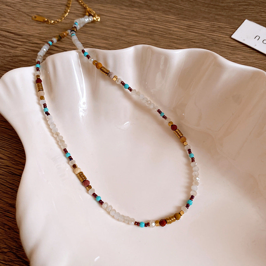 A302  Boho Shell Bead Turquoise Beaded Necklace, Light Luxury Minimalist Luxury Clavicle Necklace for Women
