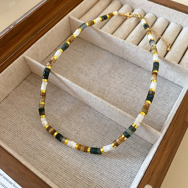 A302  Boho Shell Bead Turquoise Beaded Necklace, Light Luxury Minimalist Luxury Clavicle Necklace for Women
